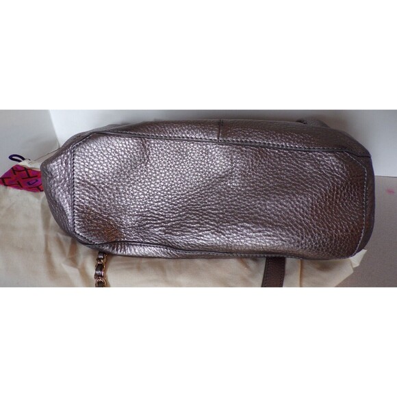 Tory Burch Marion Metallic Gray Silver Whipstitch Leather Saddle Bag w/Cover - Picture 7 of 8